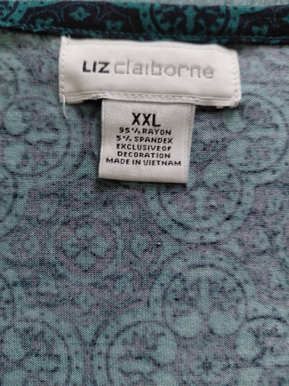 Liz Claiborne Green Teal & Navy Medallion V-Neck Tunic Size XXL - Picture 3 of 6